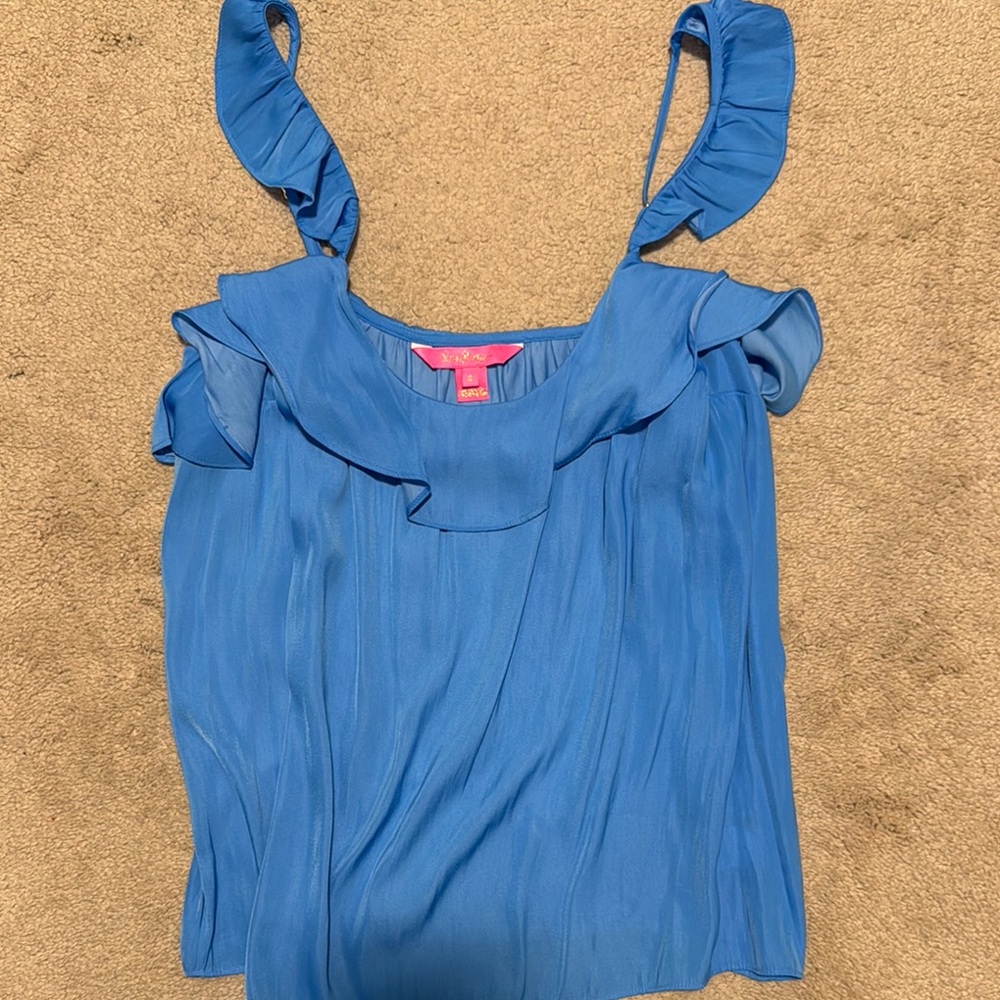 Lilly Pulitzer Blue Ruffled Sleeveless Top